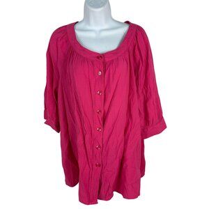 White Stag Womens Pink Button-Front Crinkle Blouse XL Polyester/Rayon/Spandex